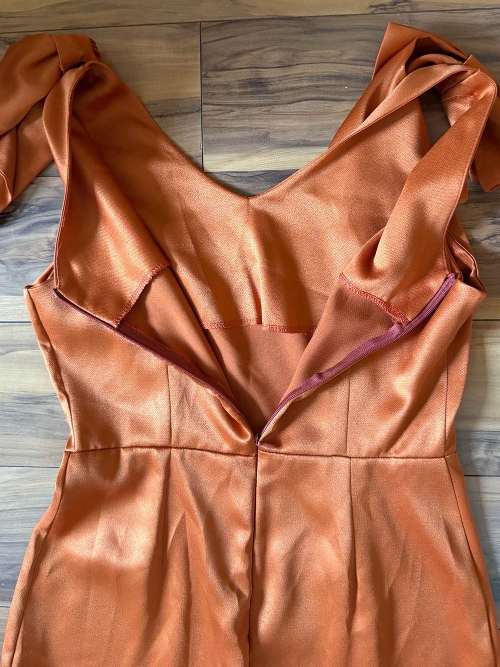 Satin Tie-Shoulder Strap in Burnt Orange Maxi Dress - Picture 6 of 9